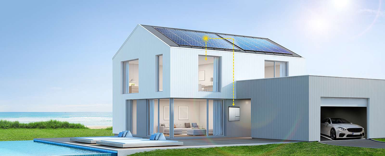 Di giorno, la batteria accumula l'energia in eccesso prodotta dai pannelli solari.