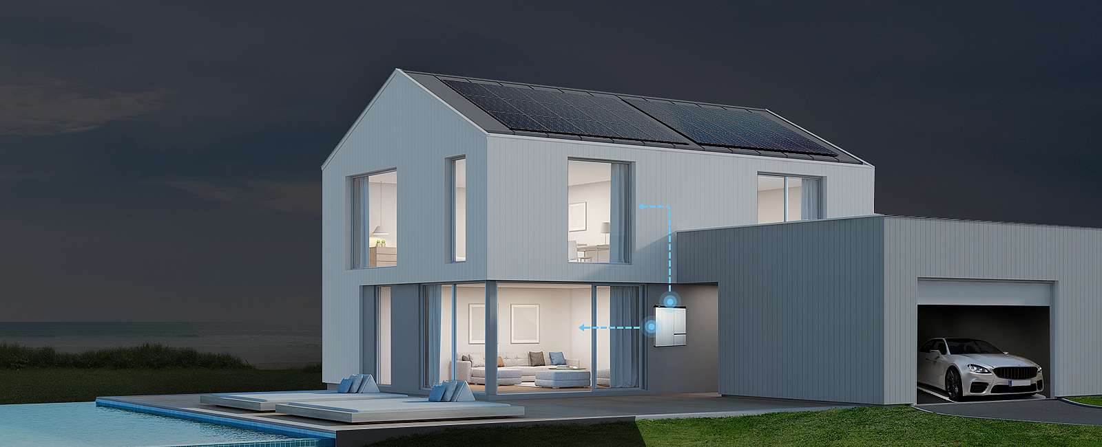 Di notte, la batteria distribuisce l'energia accumulata durante il giorno.